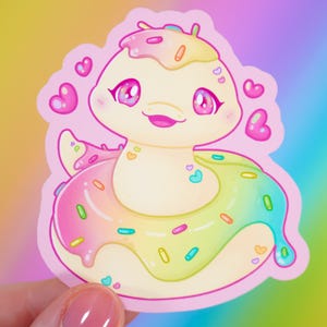 Adesivo de cobra pastel fofo ~ Papelaria de coração de animal kawaii ~ Ilustração de macarrão Matt Rainbow Snek ~ Decoração de quarto Kawaii Artist Pink Decals
