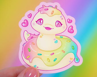 Cute Pastel Snake Sticker ~ Kawaii Animal Heart Stationery ~ Matt Rainbow Snek Noodle Illustration ~ Room Decor Kawaii Artist Pink Decals