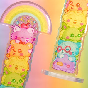 レインボー和紙テープスタンド〜かわいい動物のアクリルスタンド〜猫の動物オーガナイザー〜珍しい文房具収納〜デスクに可愛さをプラス！