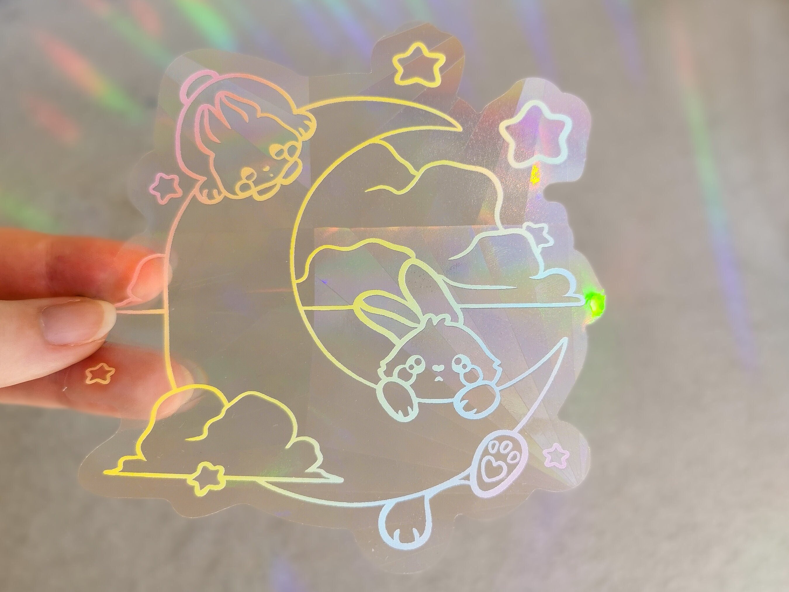 Moon Bunny Suncatcher ~ Cute Celestial Sticker ~ Magical Rainbow Maker ...