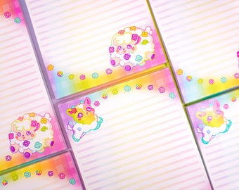 A5 Farm Animal Lined Notepad ~ Kawaii Pastel Rainbow Penpal Letter Paper ~ Cute Happy Mail Stationery ~ Floral Goat & Sheep Note Writing Pad