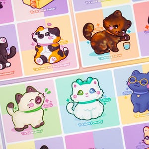 5x5 Kawaii Katzen Druck ~ Süße Katzenmäntel Typen Kitty Matte Wandkunst ~ Smoking Ginger Void Tabby Tortie Calico Siamese Blau Weiße Katzen Decor Art