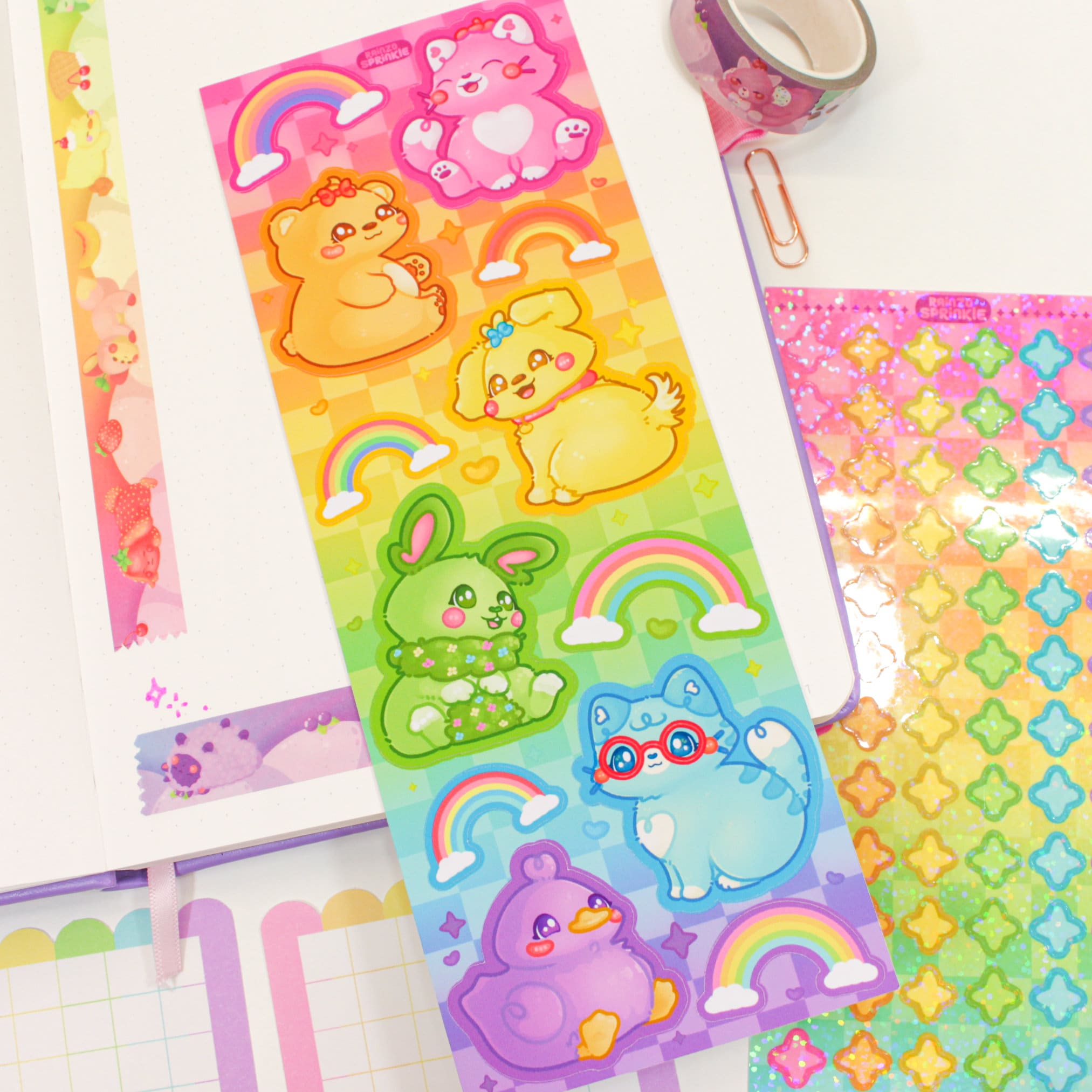 Kawaii Rainbow Animal Sticker Sheet ~ Matte Cute Sitting Cuties ...