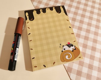 A6 Chocolate Cat Memo Pad ~ Kitty Letter Paper ~ Penpal Letter Pad ~ Cute Mocha Memo ~ Notepad ~ Pudding Cat Themed Memo ~ Cake Stationery
