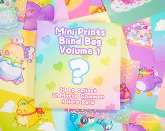 Blind Bag Mystery Mini Art Prints - Surprise Collectible Prints for Kawaii Cute Art Lovers - 3 Per Pack - 21 Common & 3 Rare Art to Collect!