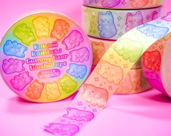 Rainbow Gummy Bears Washi Tape ~ 90s Style Rainbow Colour Washi ~ Cute Candy Food Stationery ~ Sweet Kawaii Tape ~ Bujo Penpal Supplies Tape