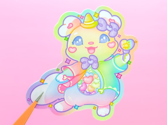 Cute Pastel Sticker ~ Kawaii Animal Mouse Stationery ~ Matt Rainbow Illustration ~ Room Decor Kawaii Art ~ Magical Girl Pastel Witch Decals