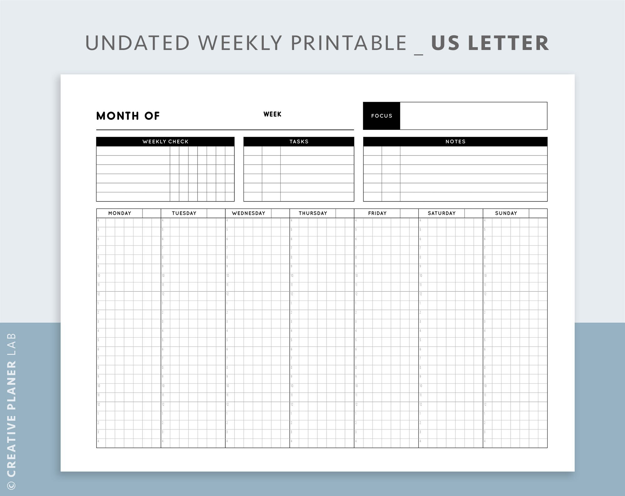 Printable Undated Weekly Planner Planner Inserts A3, A4 & Letter ...