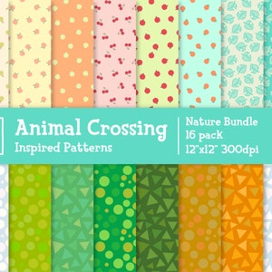 Animal Crossing Inspired Seamless Digital Pattern 12 "x12" 300dpi Nature Bundle / Linda estética de alta resolución