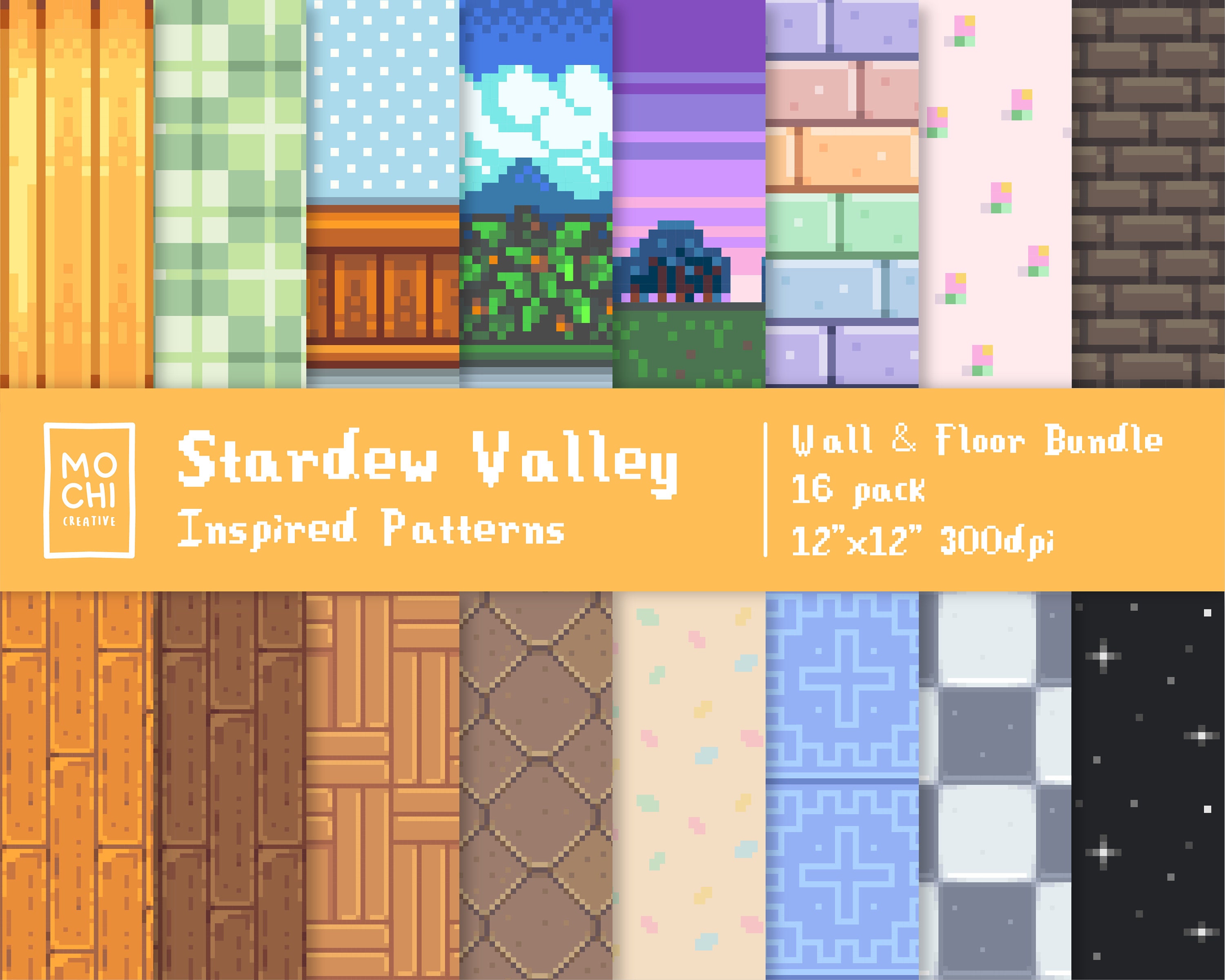 Stardew Valley Inspired Digital Pattern 12"x12" 300dpi Nature Bundle | Cute Aesthetic High Resolution