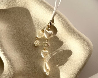 Handmade Phone Charm | Pearl Teardrop Phone Strap | Cute Cottagecore Aesthetic | Keychain | Clean girl | Bag Charm | 18k Gold Plated