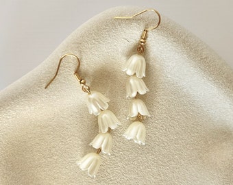 18k Gold Plated Handmade Earring Set | Lily Branch | Clean Girl Aesthetic | Dangle Hook | Lily of the Valley | Sensitive Ears