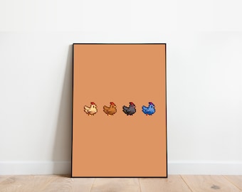 Stardew Valley Inspired Chickens Poster Wall Art Print| Multiple Sizes | Cute Aesthetic High Resolution