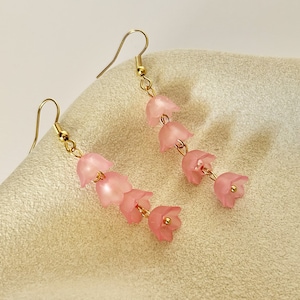 18k Gold Plated Handmade Earring Set | Sakura Branch | Cottagecore Aesthetic | Dangle Hook | Pink Lily | Sensitive Ears