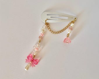 Handmade Hair Clip Charm | Strawberry Fairy Floss Hair Accessory | Cute Cottagecore Aesthetic | Cute Clip Beaded Dangle | 18k Gold Plated
