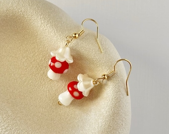 Stardew Valley Inspired | 18k Gold Plated Handmade Earring Set | Mushroom Cap | Cottagecore Aesthetic | Dangle Hook | Sensitive Ears