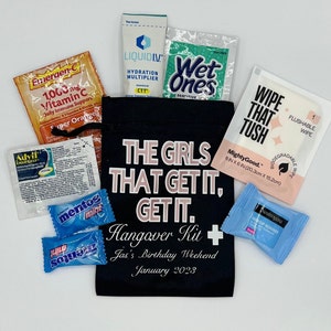 The Girls That Get It, Get It Hangover Kit & Recovery Kit Bag for Bachelorettes, Girls Trips, Parties, Birthdays and More!