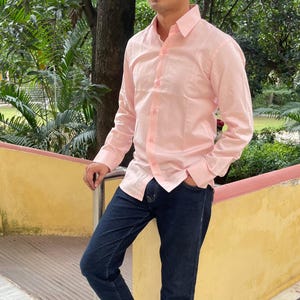 Linen shirt, Men linen shirt, long sleeves linen shirt, linen shirt for men, high quality linen shirt, linen clothing for men, Pink Shirt