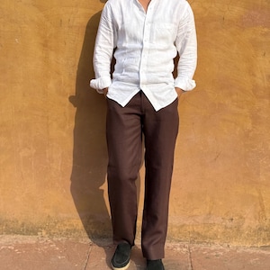 Mens Linen Pants, Brown linen Pant, Mens linen summer Trousers, Mens loose Pant,  Linen Pants, Linen Trousers, linen pants for men
