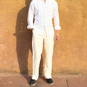 Mens Linen Pants, Off white linen Pant, Mens linen summer Trousers, Mens loose Pant,  Linen Pants, Linen Trousers
