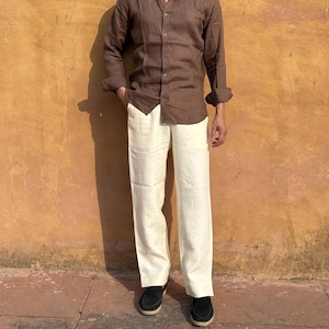 Mens Linen Pants, cream linen Pant, Mens linen summer Trousers, Mens loose Pant,  Linen Pants, Linen Trousers