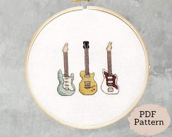 Cross-Stitch Pattern - Electric Guitars - Downloadable PDF
