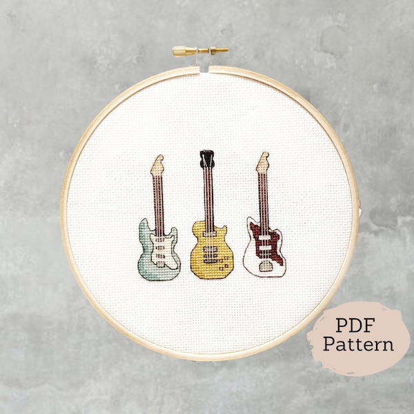 Cross-Stitch Pattern - Electric Guitars - Downloadable PDF