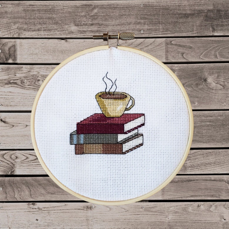 Books Coffee Repeat Cross Stitch Pattern