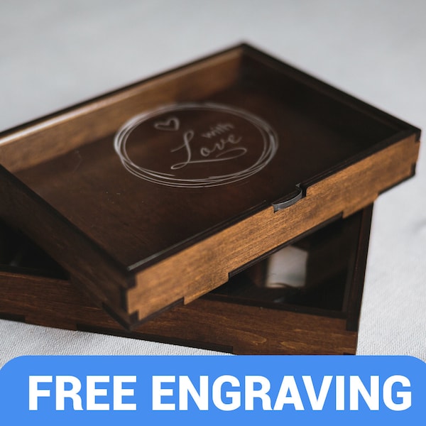 Wooden photo box 5x7" | Glass photo box | Wood box for photo | Engraved wooden box | Custom photo packaging | Custom Wedding photo box |