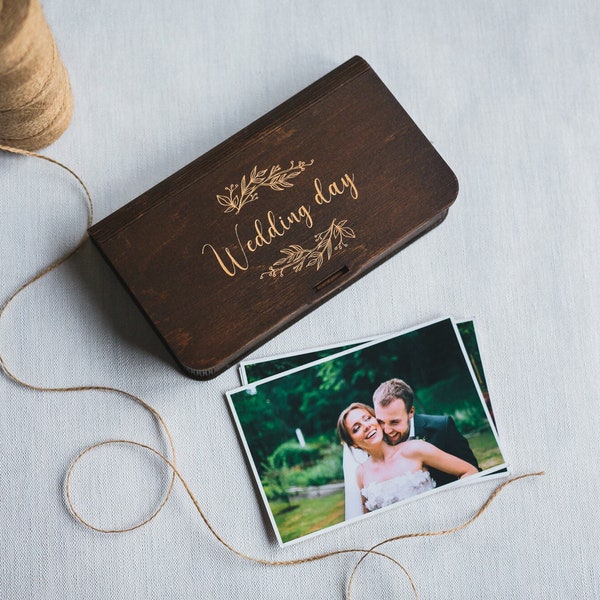 Wooden box for photo and usb flash drives 4x6" (10x15cm) | Wedding photography box | Engraved box | Couple gift box | Egraved wooden favors