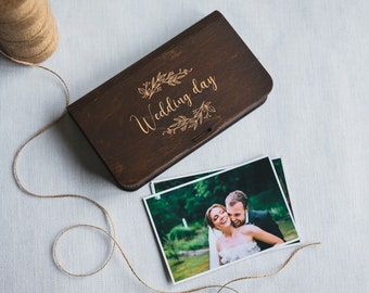 Wooden box for photo and usb flash drives 4x6" (10x15cm) | Wedding photography box | Engraved box | Couple gift box | Egraved wooden favors