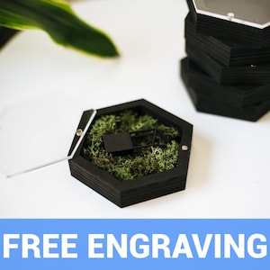 Hexagon wooden usb box for photographers | Personalized wedding box for usb flash drive | Honeycomb box with glass lid | Engraved USB Box