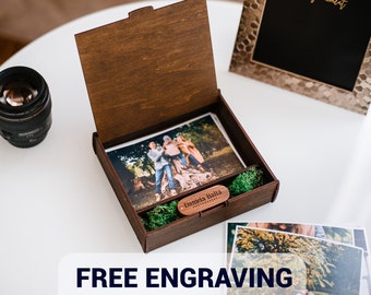 4x6” wooden photo and usb box - Wedding print box | Wood photo box | Wedding usb box | Box for photos and usb | Engraved usb