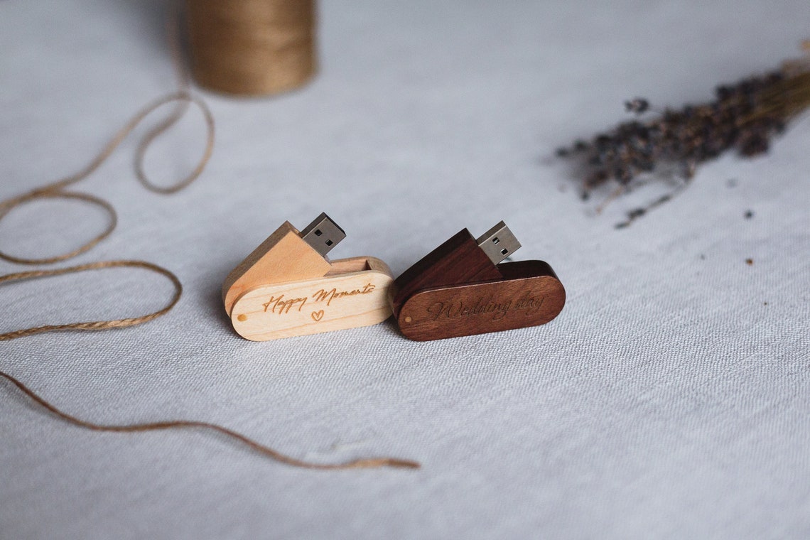Custom wedding swivel wooden usb flash drive Engraved usb Etsy
