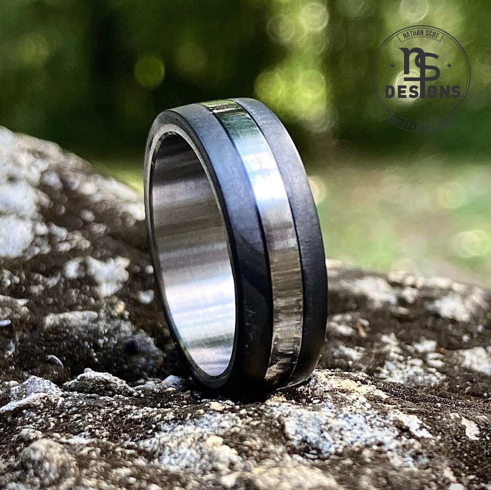 Custom handmade carbon fiber and titanium ring Etsy
