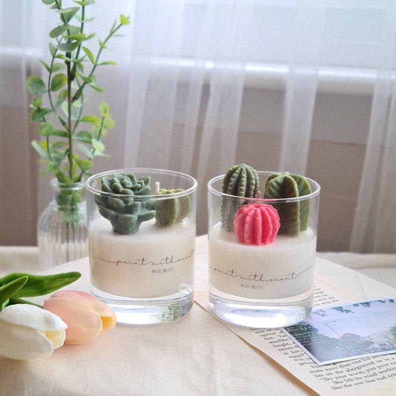 Succulent Cactus Candle Scented Soy Wax Candle, Cactus Candles, Home Decor Candle, Bedroom Decor, Aesthetic Candle, Luxury Candle Gift image 1