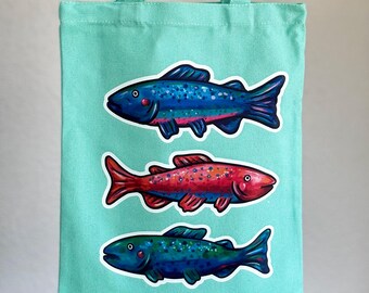 Fish Tote Bag – Cotton Double-Sided Art Tote (11” x 13.8”)