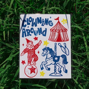 Clowning Around – 8&quot;x10&quot; Linocut Print – Handprinted Clown Art