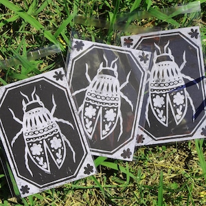 Bug 1 –  5&quot;x7&quot; Linocut Print – Handprinted Whimsical Bug Art