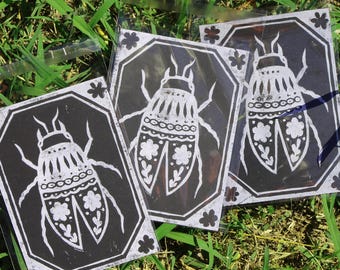 Bug 1 –  5&quot;x7&quot; Linocut Print – Handprinted Whimsical Bug Art