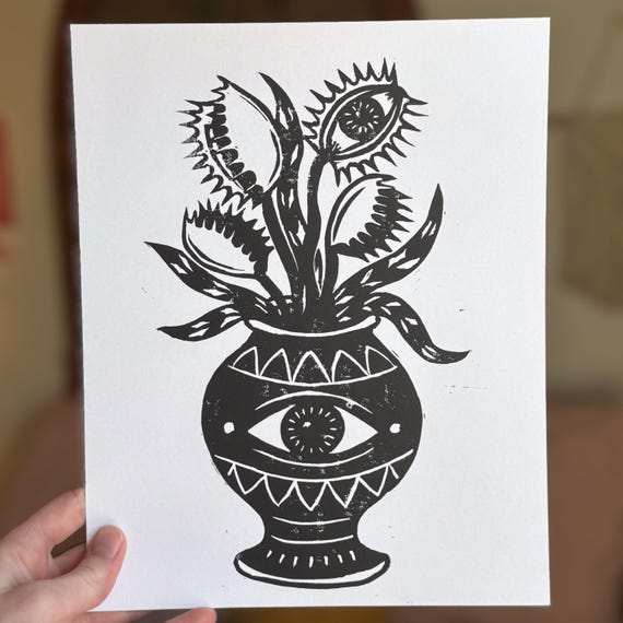 Venus Fly Trap Vase - 8"x10" Handprinted Linocut Print – Alternative Art