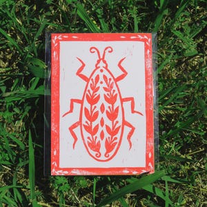 Bug 4 – 5&quot;x7&quot; Linocut Print – Handprinted Whimsical Bug Art