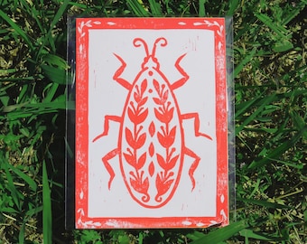 Bug 4 – 5"x7" Linocut Print – Handprinted Whimsical Bug Art