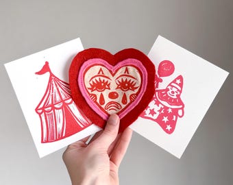 Mini Print Bundle – Clowny, Cottagecore, Groovy, Western, or Mystery – Handprinted Art & Patches