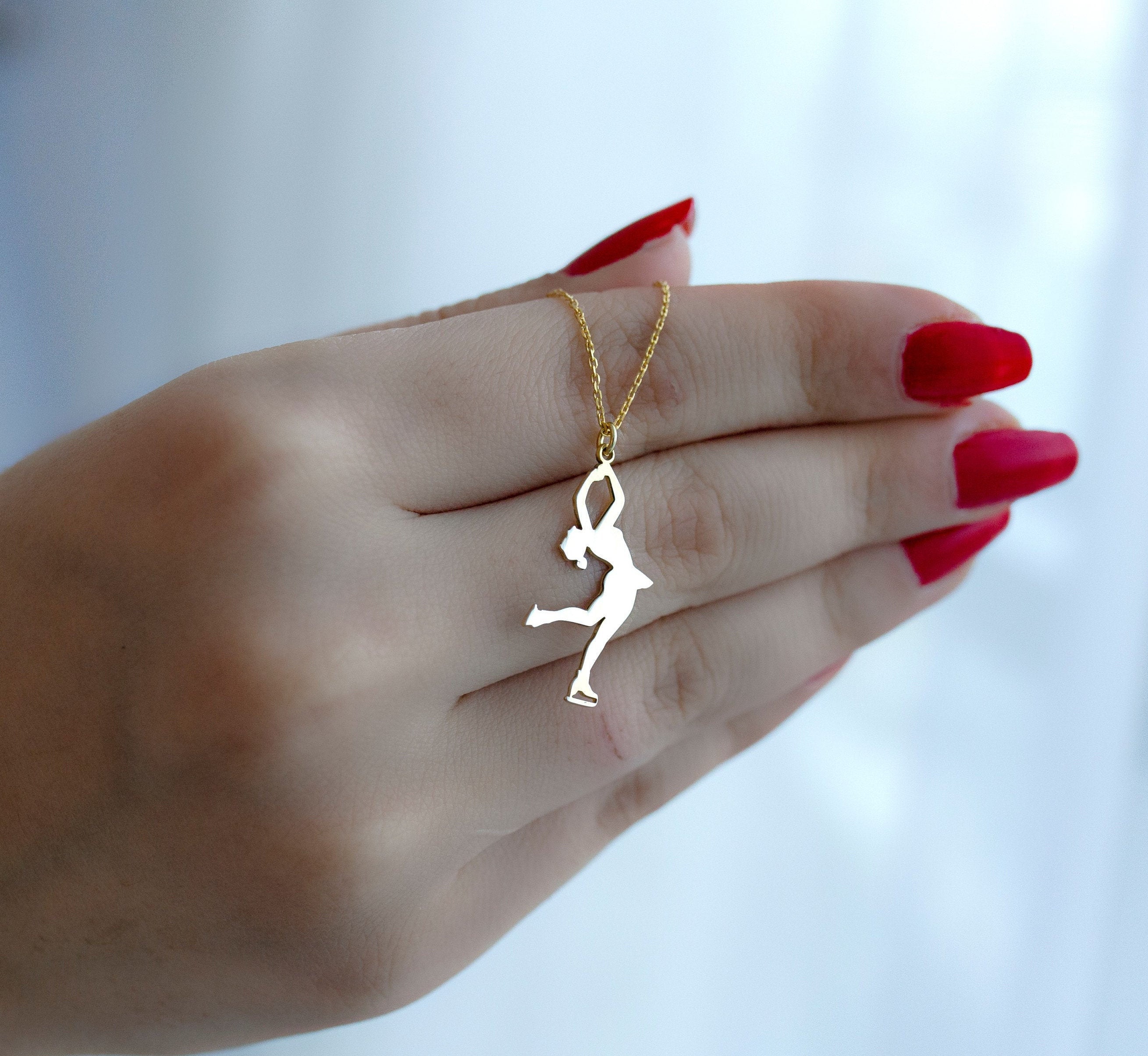 Personalized Ice Skating Necklace Winter Sports Jewelry Etsy