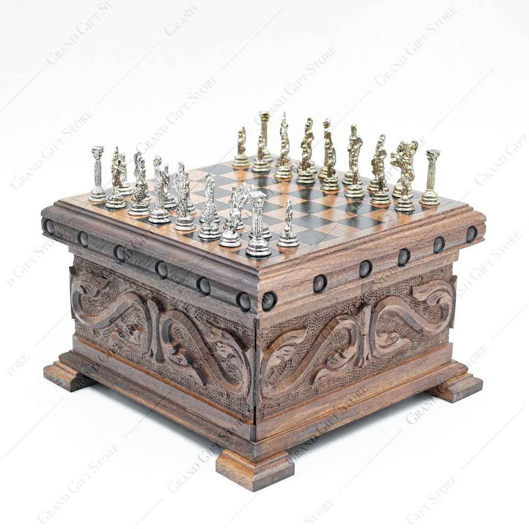 Chess Set with Storage, Handmade Custom Chess Set & Board with Hidden Key