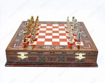 Vintage Wooden Chinese Chess Board Table Games Set Gift Collectibles Resin 