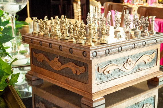 Chess Set with Storage, Handmade Custom Chess Set & Board with Hidden Key