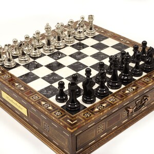  Large Personalized Chess Set - Boxed Custom Chess Board and  Metal Chess Figures Set - Gift Idea for Son, Husband, Father - 2 Sizes  (Large 14.2x14.2) : Toys & Games