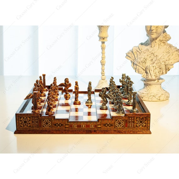 Unique Chess Set With Pieces Ambrosia Maple and Dark Walnut 